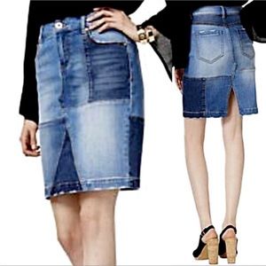 INC Size 6 Denim Jean Patchwork Pencil Skirt